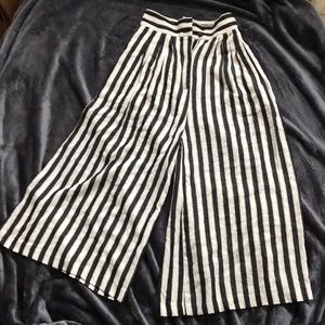 black and white striped wide ankle pants